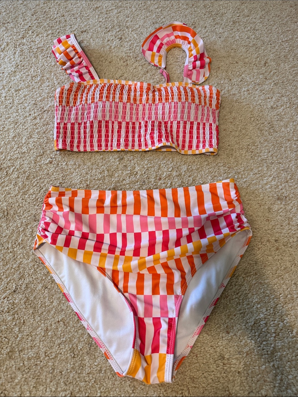 Pink Lily Pink Orange Yellow Striped Girls' Two-Piece Bikini